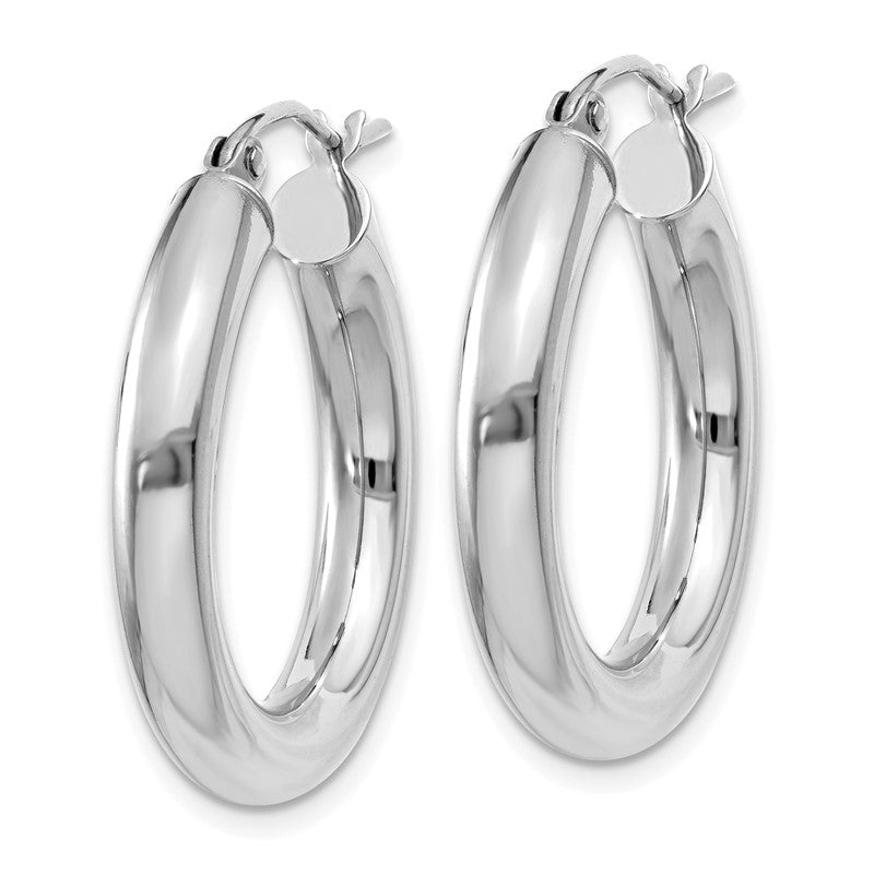 14K White Gold 4x25mm Polished Lightweight Tube Hoop Earrings T861L