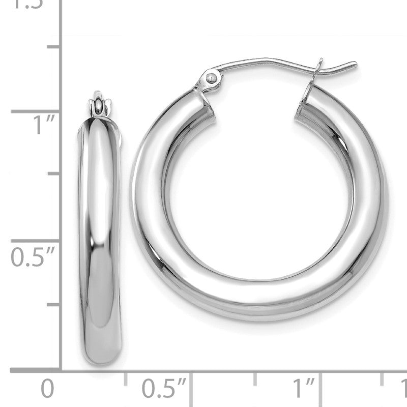 14K White Gold 4x25mm Polished Lightweight Tube Hoop Earrings T861L