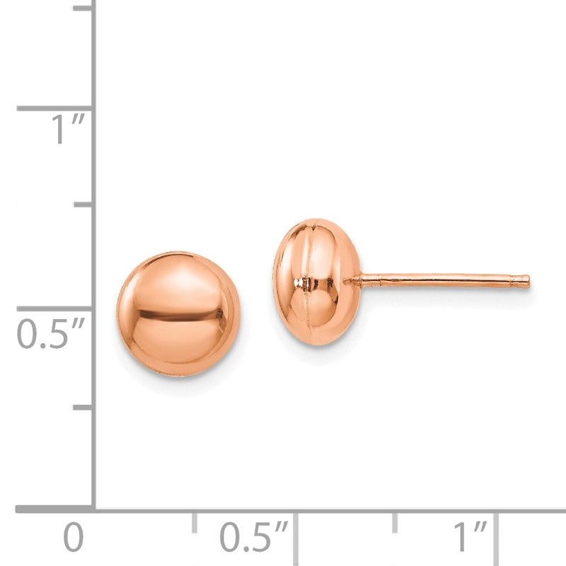 14k Rose Gold 8mm Polished Puffed Round Button Post Earrings H1024