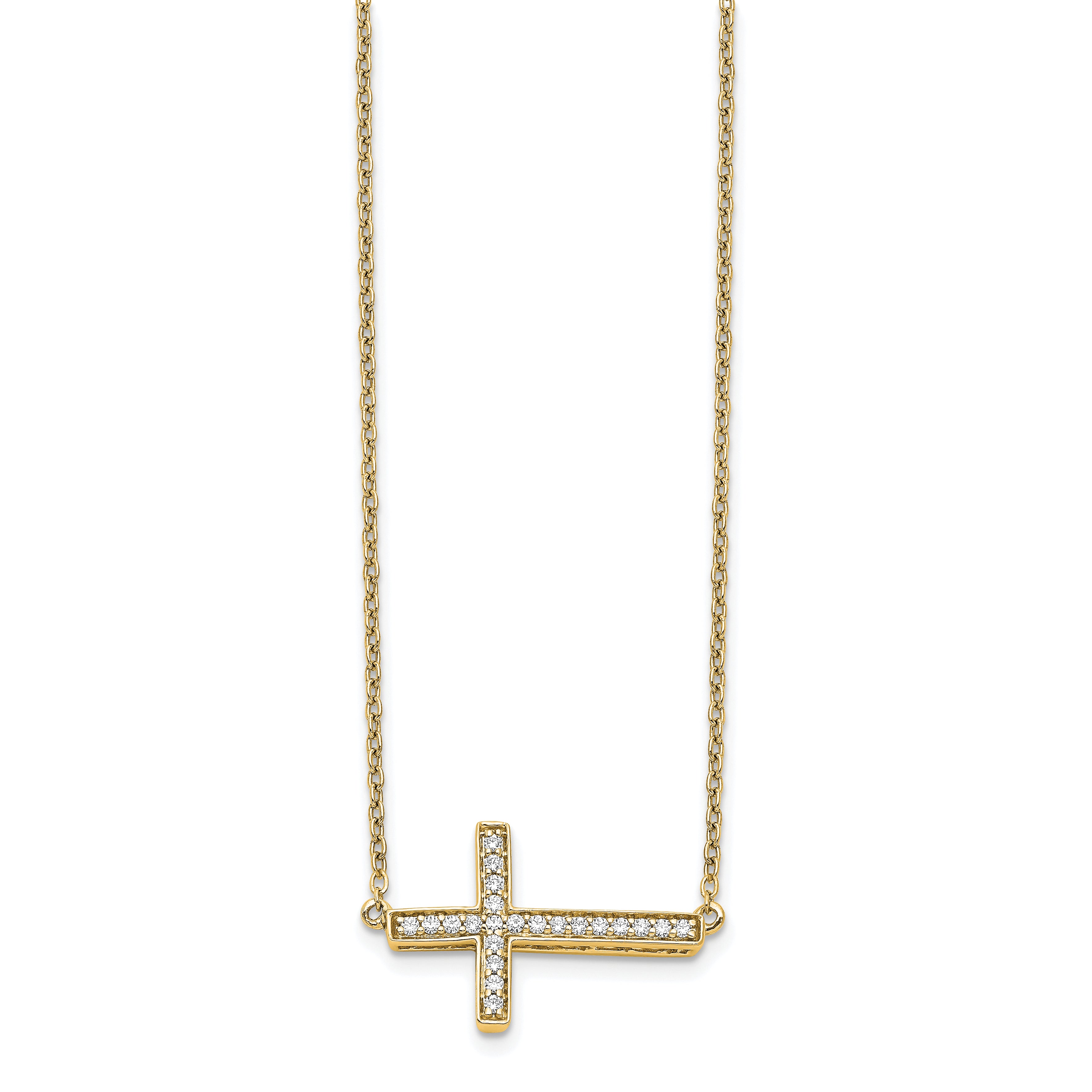 14k White Gold 1/6 carat Diamond Sideways Cross 18 inch Necklace PM4695