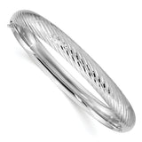 14k White Gold 5/16 Polished Textured 8.00mm Hinged Oval Bangle Bracelet DB654W