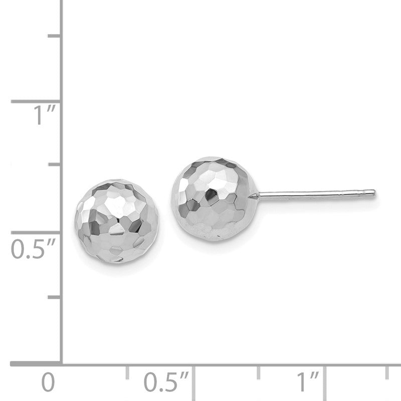 14K White Gold 8mm Faceted Diamond-cut Puffed Ball Post Earrings H1016