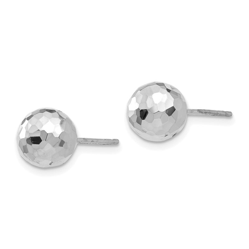 14K White Gold 8mm Faceted Diamond-cut Puffed Ball Post Earrings H1016