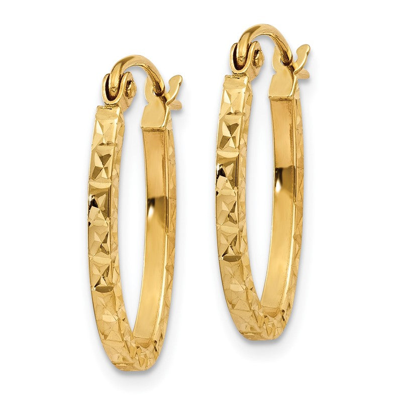 14K Diamond Cut Oval Hollow Hoop Earrings TL652