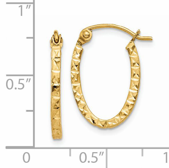 14K Diamond Cut Oval Hollow Hoop Earrings TL652