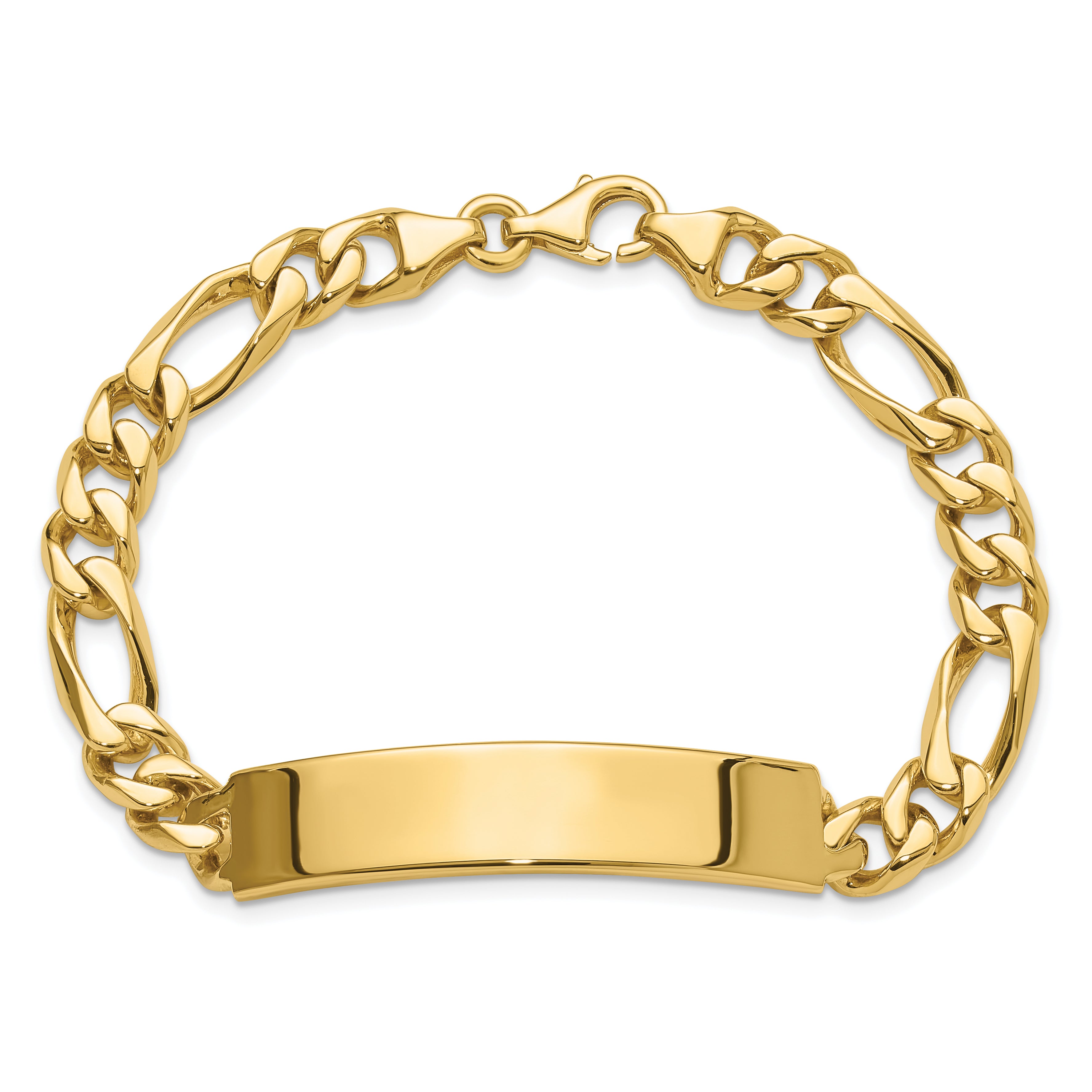 14k Hand-polished Solid Chain/Solid Plate Figaro Link 47x9mm Plate 8 inch ID Bracelet LK108ID