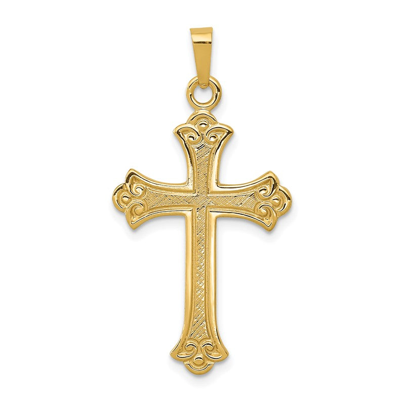14k Textured and Polished Fleur de lis Cross Pendant XR1448