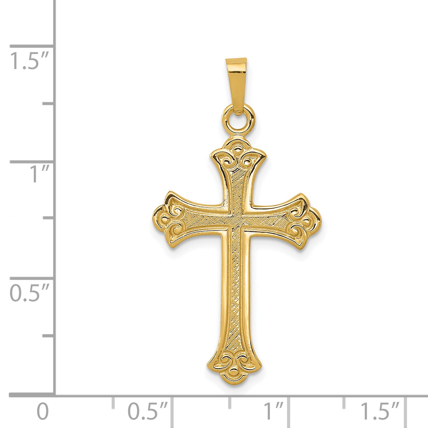 14k Textured and Polished Fleur de lis Cross Pendant XR1448