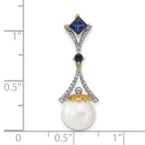 14k 8-9mm Round White Freshwater Cultured Pearl/Lab Created Sapphire/Diamond Chain Slide XP4168