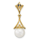 14k 8-9mm Round White Freshwater Cultured Pearl/Lab Created Sapphire/Diamond Chain Slide XP4168