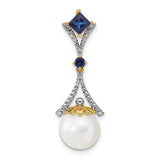 14k 8-9mm Round White Freshwater Cultured Pearl/Lab Created Sapphire/Diamond Chain Slide XP4168