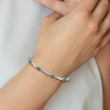 14k White Gold Complete Diamond and Oval Emerald Wavy Link 7 inch Bracelet BM4474