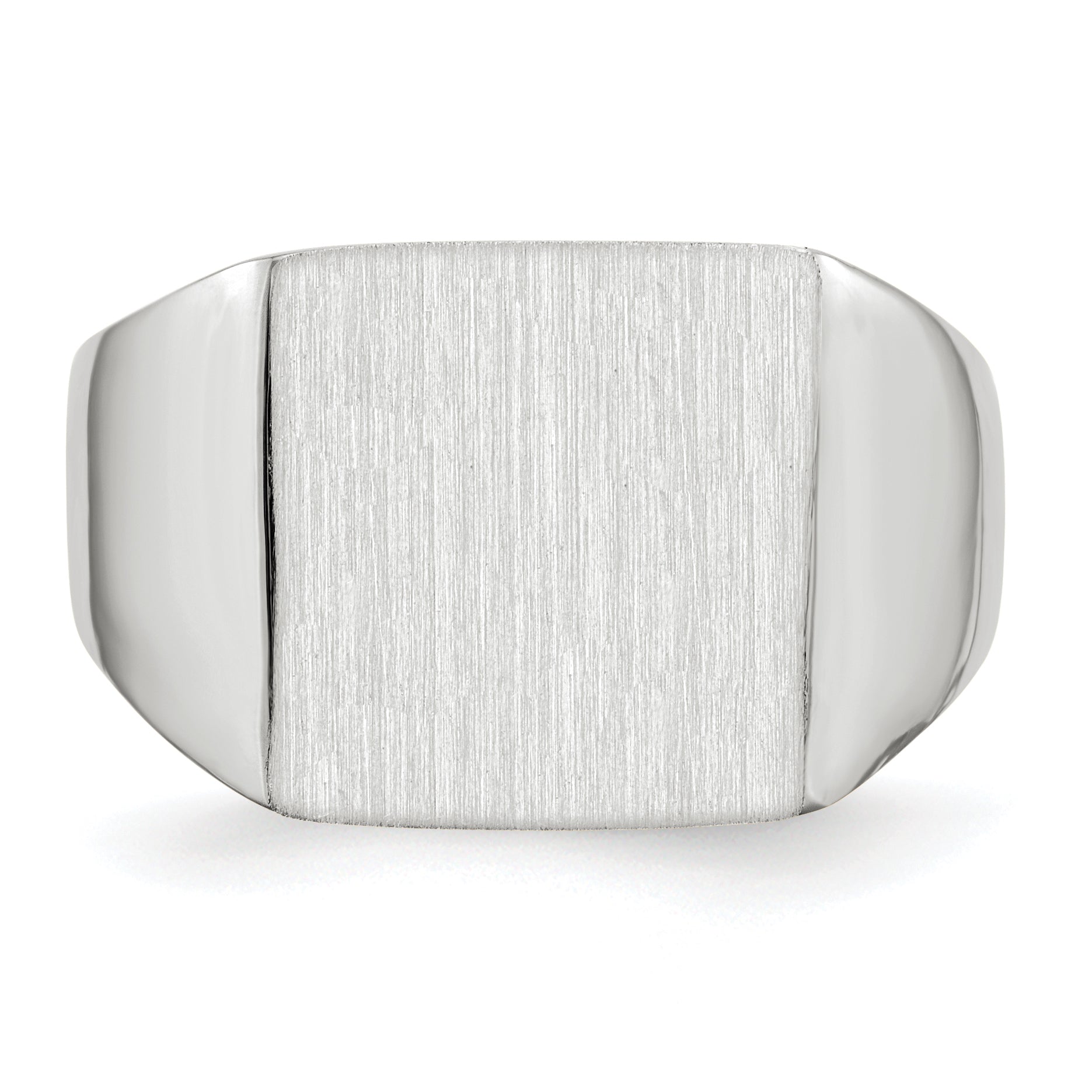 14k White Gold 13.0x13.5mm Open Back Satin Mens Signet Ring RS613