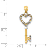 14K and White Rhodium Polished Heart Key Charm YC1031