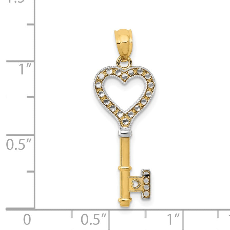 14K and White Rhodium Polished Heart Key Charm YC1031
