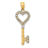 14K and White Rhodium Polished Heart Key Charm YC1031