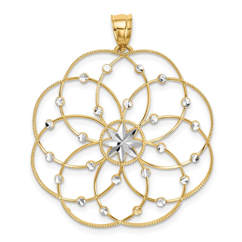 14k and White Rhodium Diamond-cut Spiral Circle Pendant PRF313