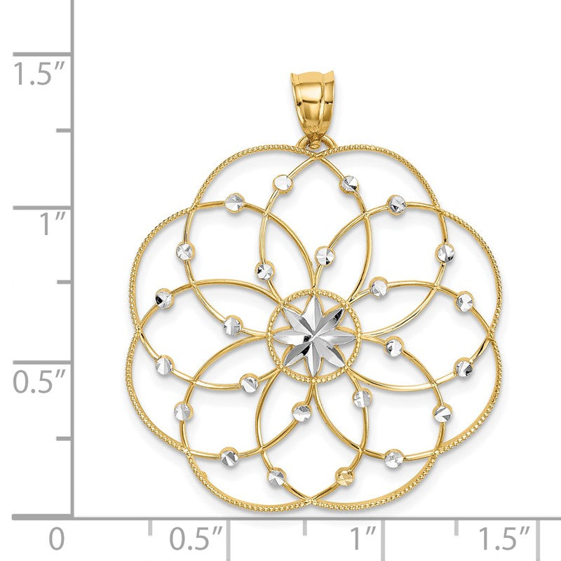 14k and White Rhodium Diamond-cut Spiral Circle Pendant PRF313