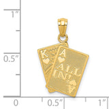 14k Ace of Hearts and King of Hearts ALL IN! Cards Pendant C3046