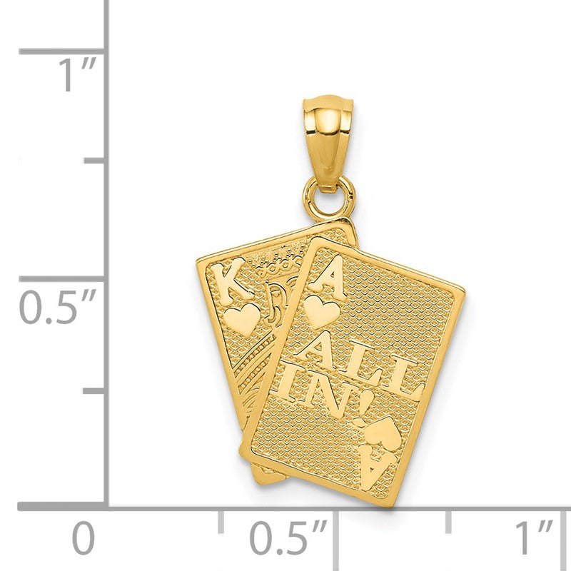 14k Ace of Hearts and King of Hearts ALL IN! Cards Pendant C3046