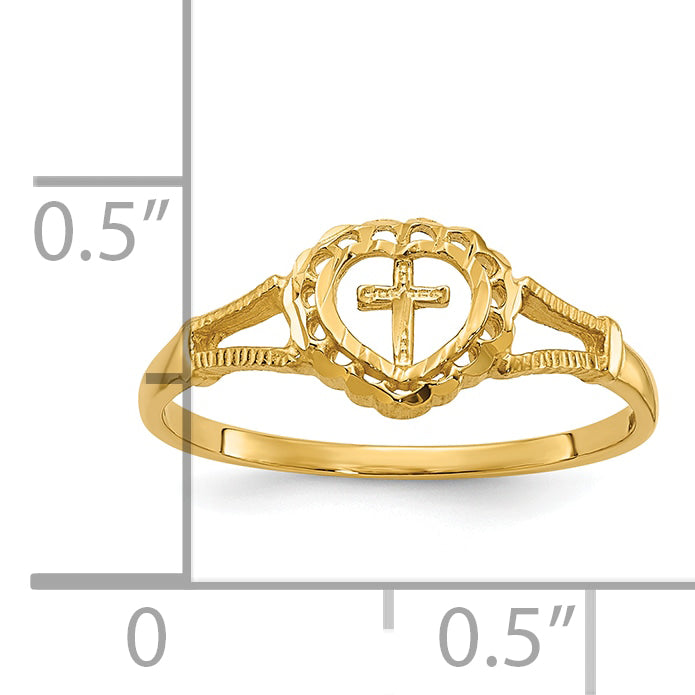 14K Diamond-Cut Cross in Heart Size 4 Baby / Childs Ring K3936