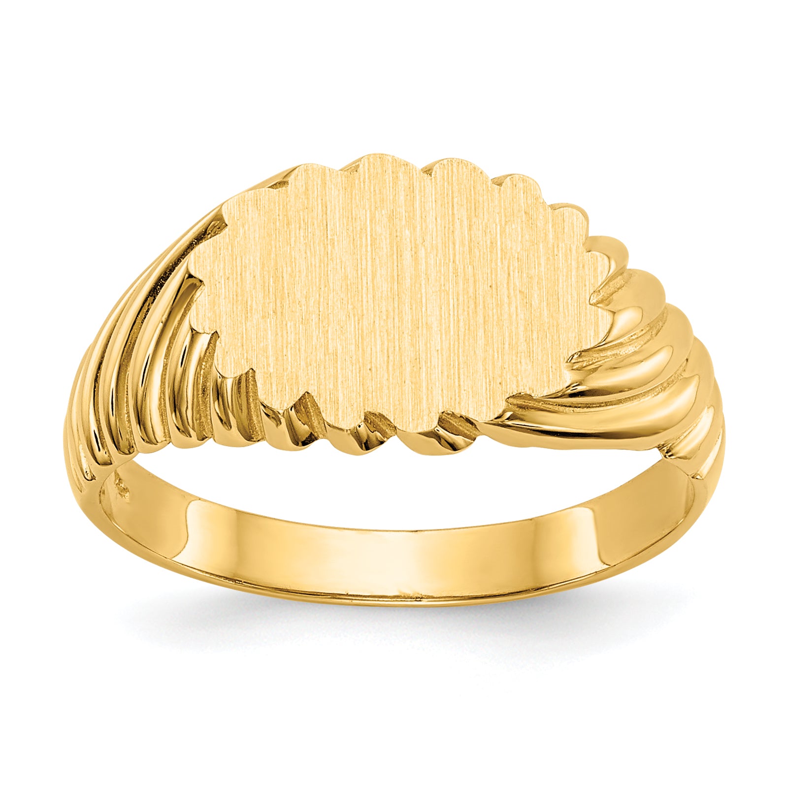 14k 10.0x7.5mm Oval Open Back Scalloped Edge Signet Ring CH203