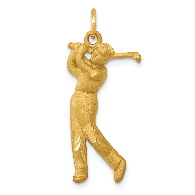 14k Satin Diamond-cut Male Golfer Charm C728