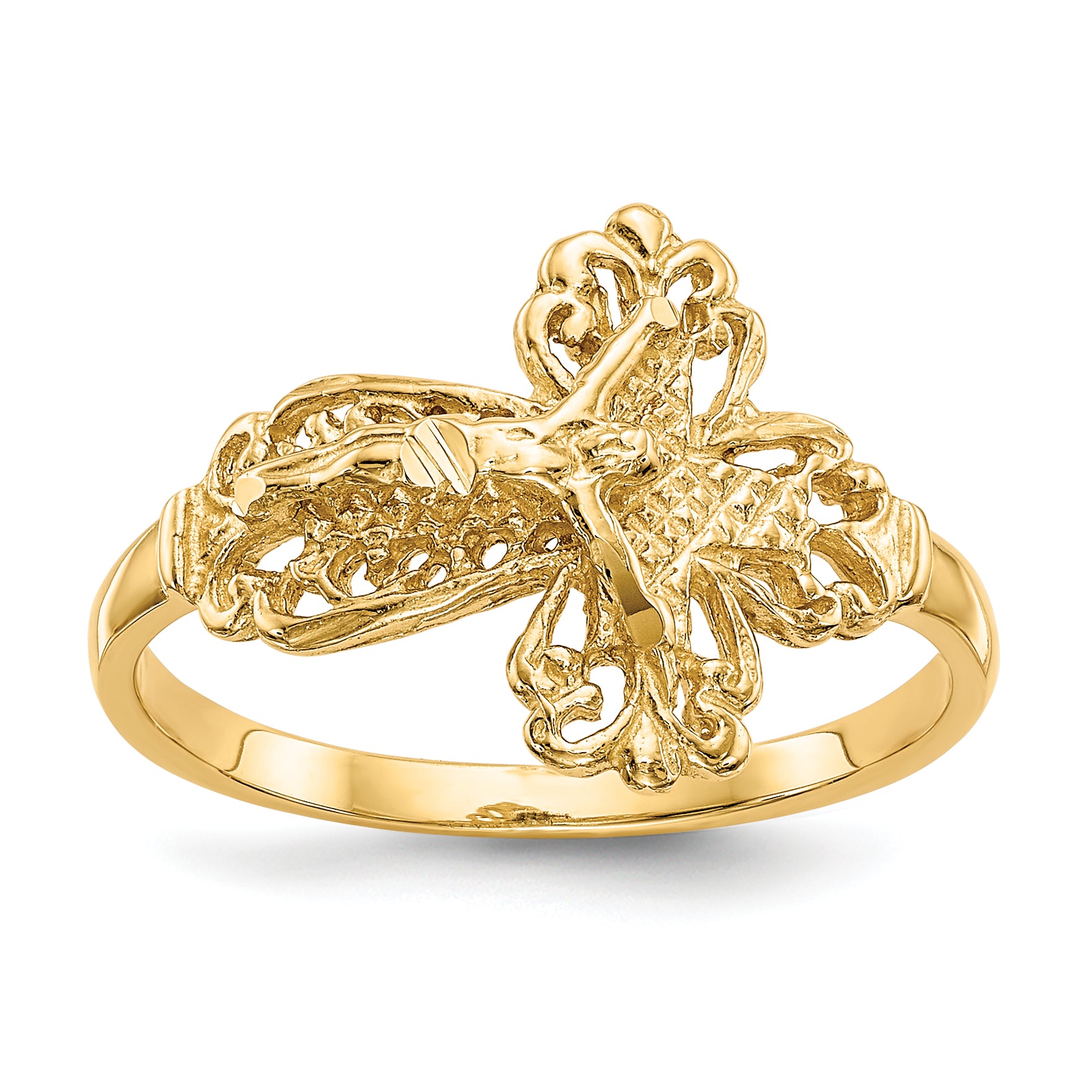 14K Diamond-cut Crucifix Ring K3970