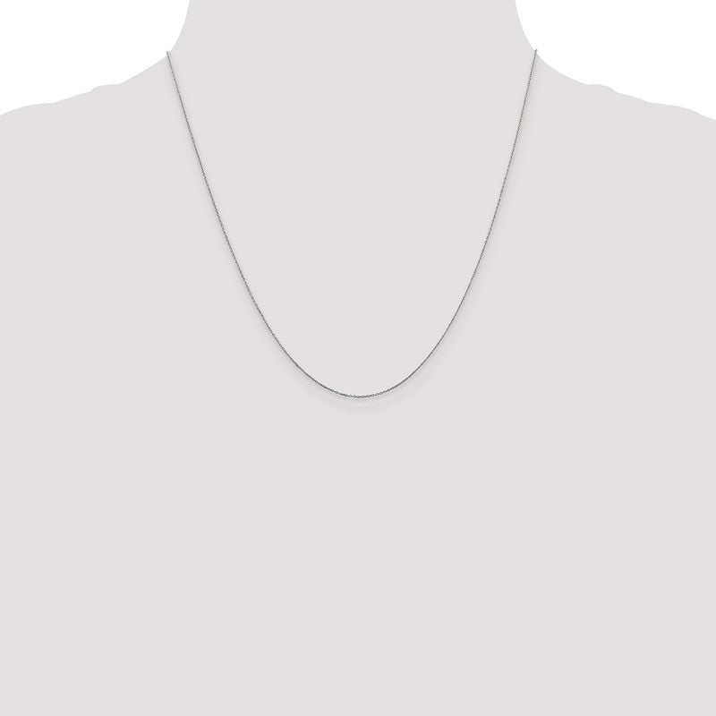 14K White Gold 14 inch .6mm Diamond-cut Round Open Link Cable with Spring Ring Clasp Chain PEN145