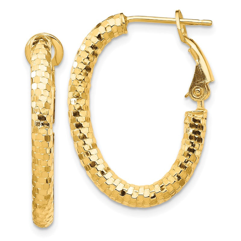 14K 3x26mm Diamond-cut Oval Omega Back Tube Hoop Earrings TF1706