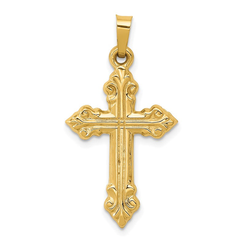 14k Brushed and Polished Fleur de Lis Cross Pendant XR1472