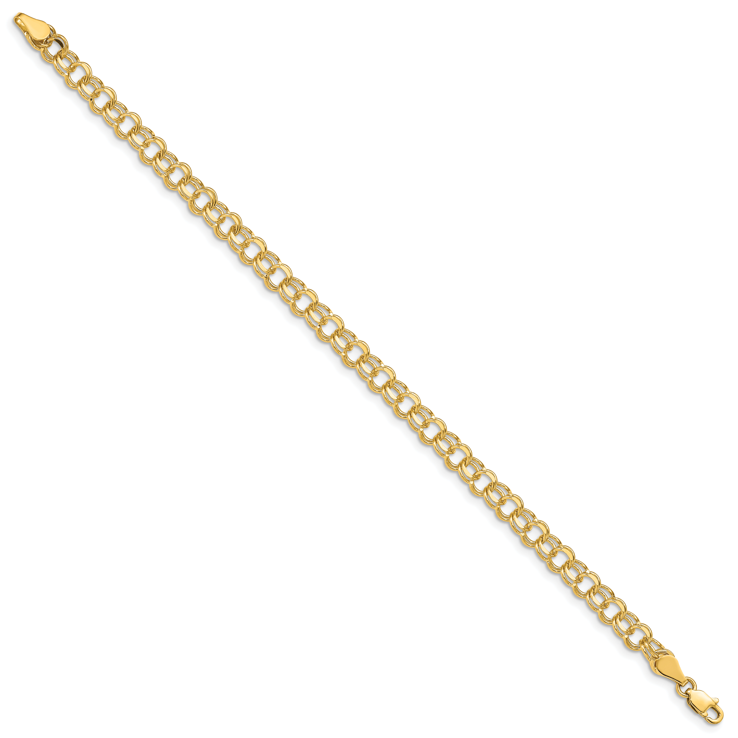 14k 5mm Solid Double Link 7 inch Charm Bracelet DO502