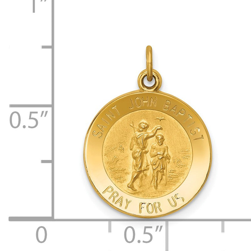 14k Polished and Satin Solid St John the Baptist Medal Round Pendant XR407