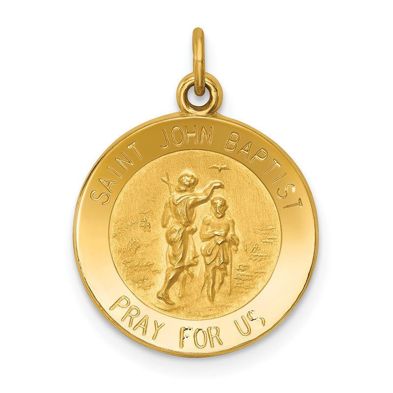 14k Polished and Satin Solid St John the Baptist Medal Round Pendant XR407