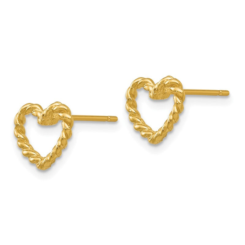 14k Polished Open Twisted Heart Post Earrings H1067