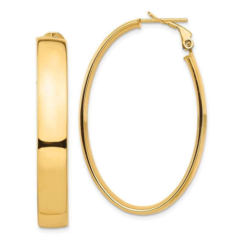 14k 7x43mm High Polished Oval Omega Back Tube Hoop Earrings PRE968
