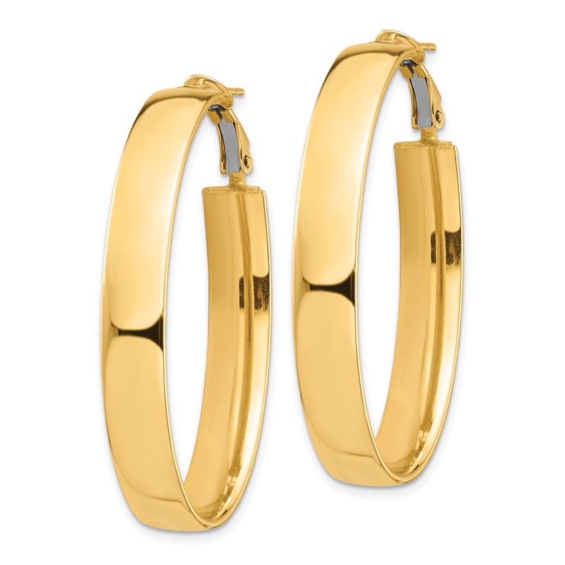 14k 7x43mm High Polished Oval Omega Back Tube Hoop Earrings PRE968