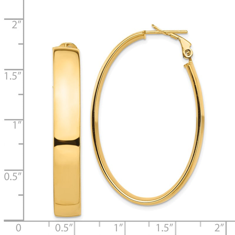 14k 7x43mm High Polished Oval Omega Back Tube Hoop Earrings PRE968