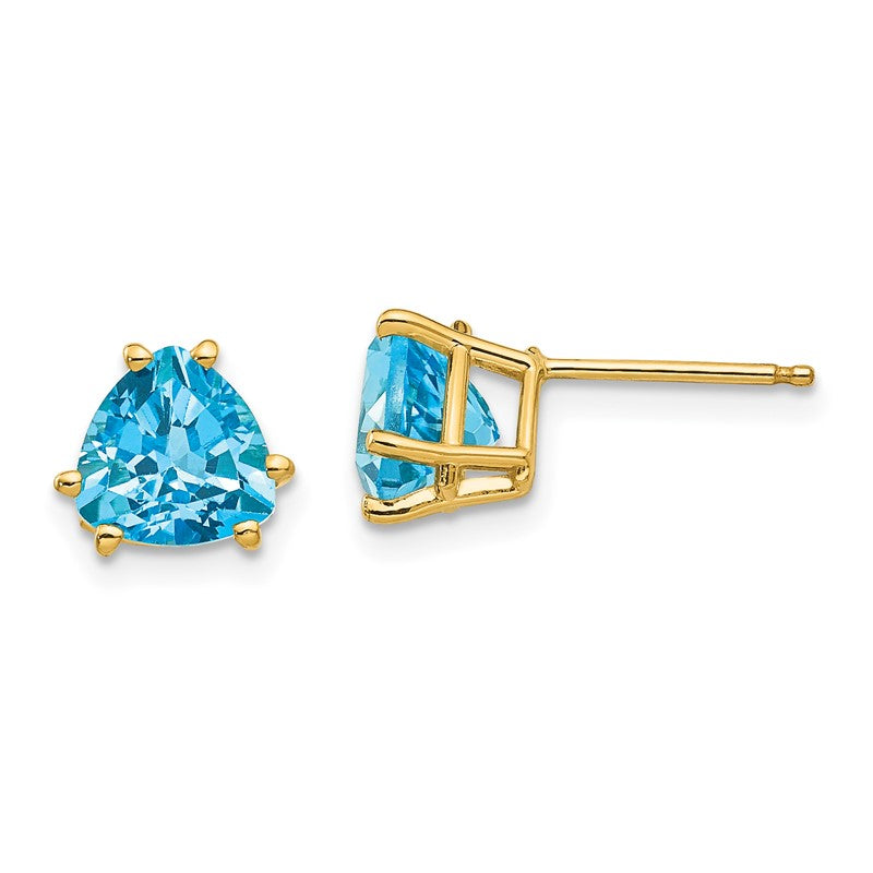 14k 7mm Trillion Blue Topaz Post Earrings XE95BT