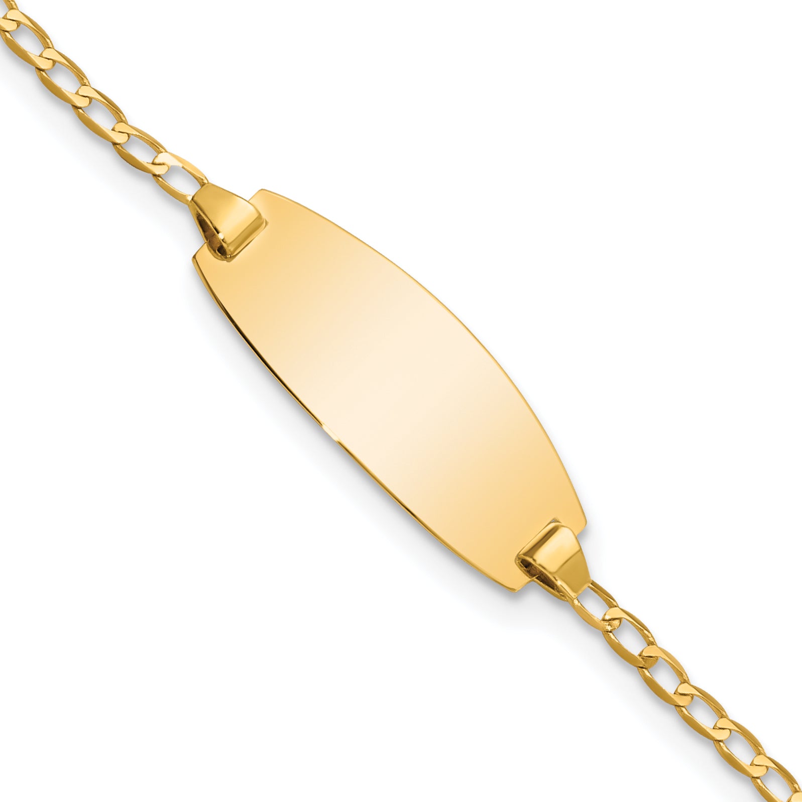 14k Polished Solid Chain/Solid Plate Curb Link Oval 18.5x8.5mm Plate 5.5 inch Baby/Child ID Bracelet LID85