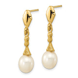 14k 5-6mm White Teardrop Freshwater Cultured Pearl Post Dangle Earrings XF675E