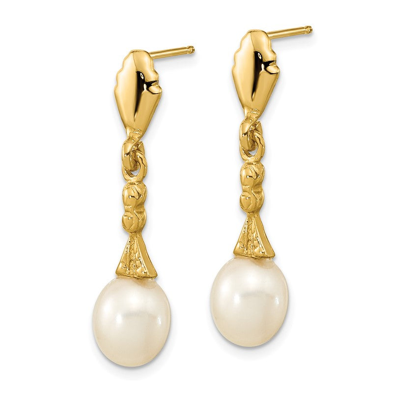 14k 5-6mm White Teardrop Freshwater Cultured Pearl Post Dangle Earrings XF675E