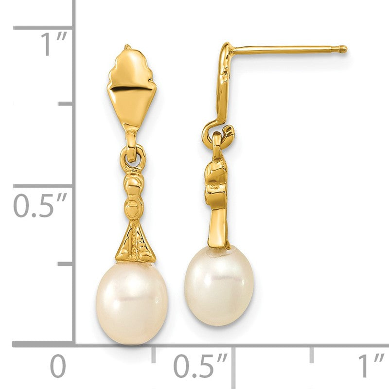 14k 5-6mm White Teardrop Freshwater Cultured Pearl Post Dangle Earrings XF675E