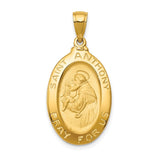 14k Polished and Satin Hollow Saint Anthony Oval Medal Pendant K5656