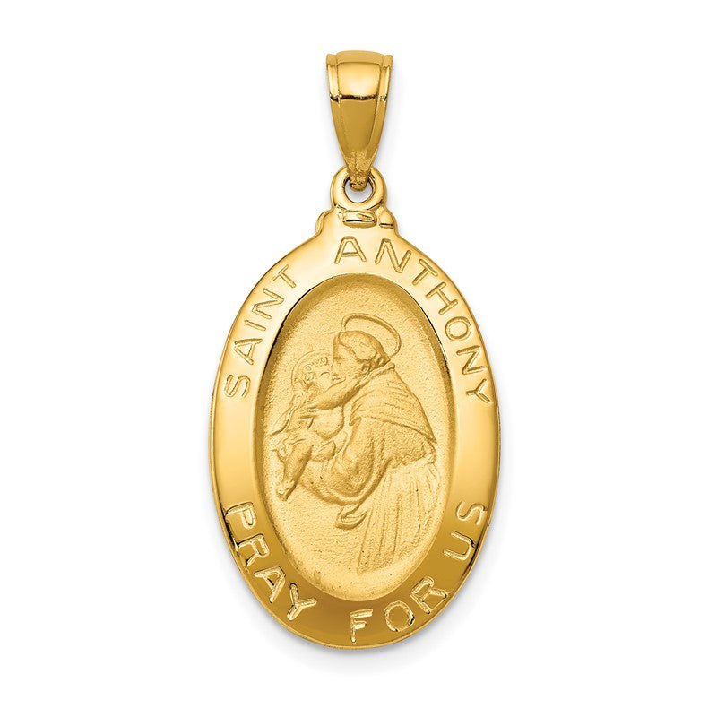 14k Polished and Satin Hollow Saint Anthony Oval Medal Pendant K5656