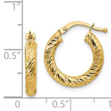 14k 3x16mm Diamond-cut Round Tube Hoop Earrings TF1339