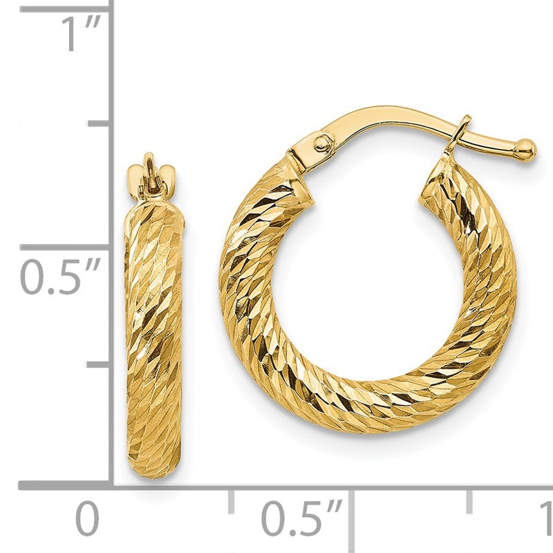 14k 3x16mm Diamond-cut Round Tube Hoop Earrings TF1339