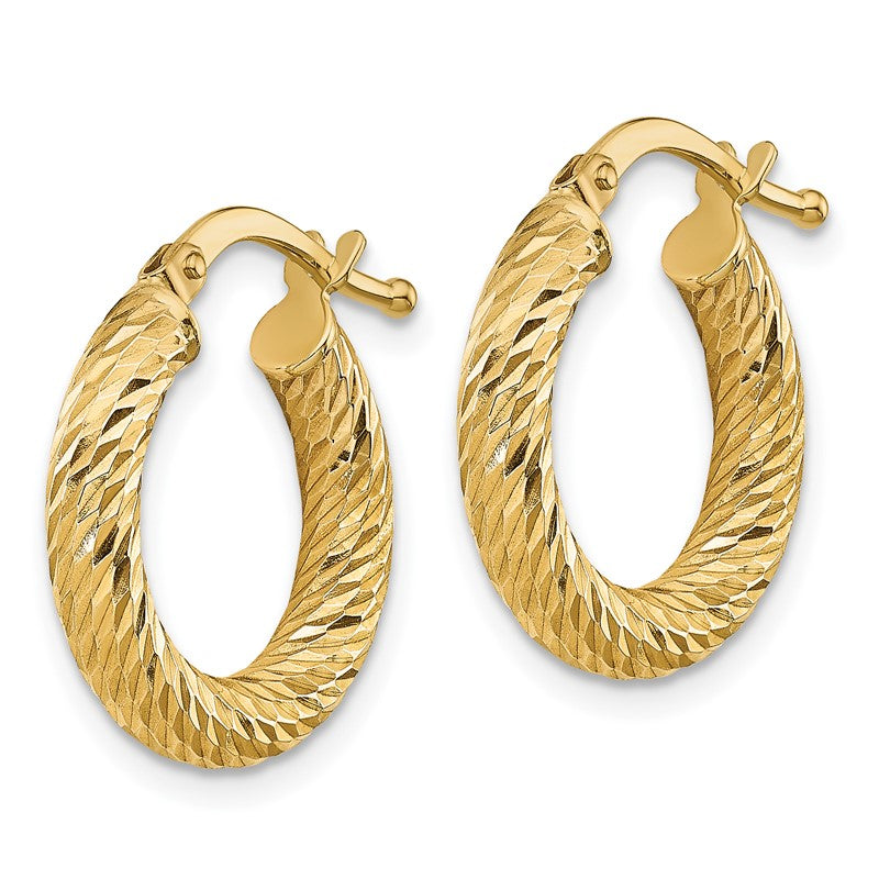 14k 3x16mm Diamond-cut Round Tube Hoop Earrings TF1339