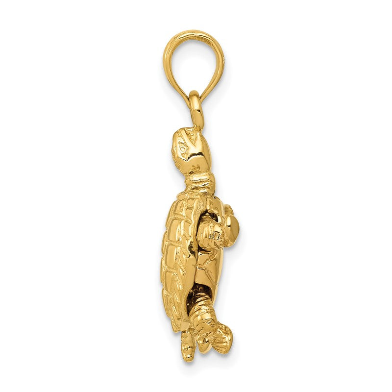 14K Solid Polished 3-D Turtle with Moveable Head and Legs Pendant C2544