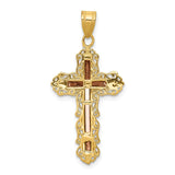 14K Tri-color Diamond-cut Filigree Crucifix Pendant D3644